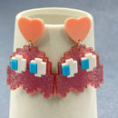 Pink Ghost Heart Earrings-1