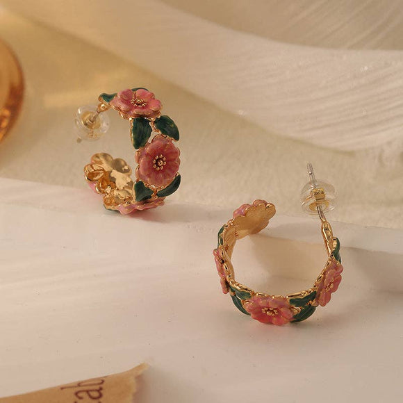 Camellia Flower Hoop Earrings