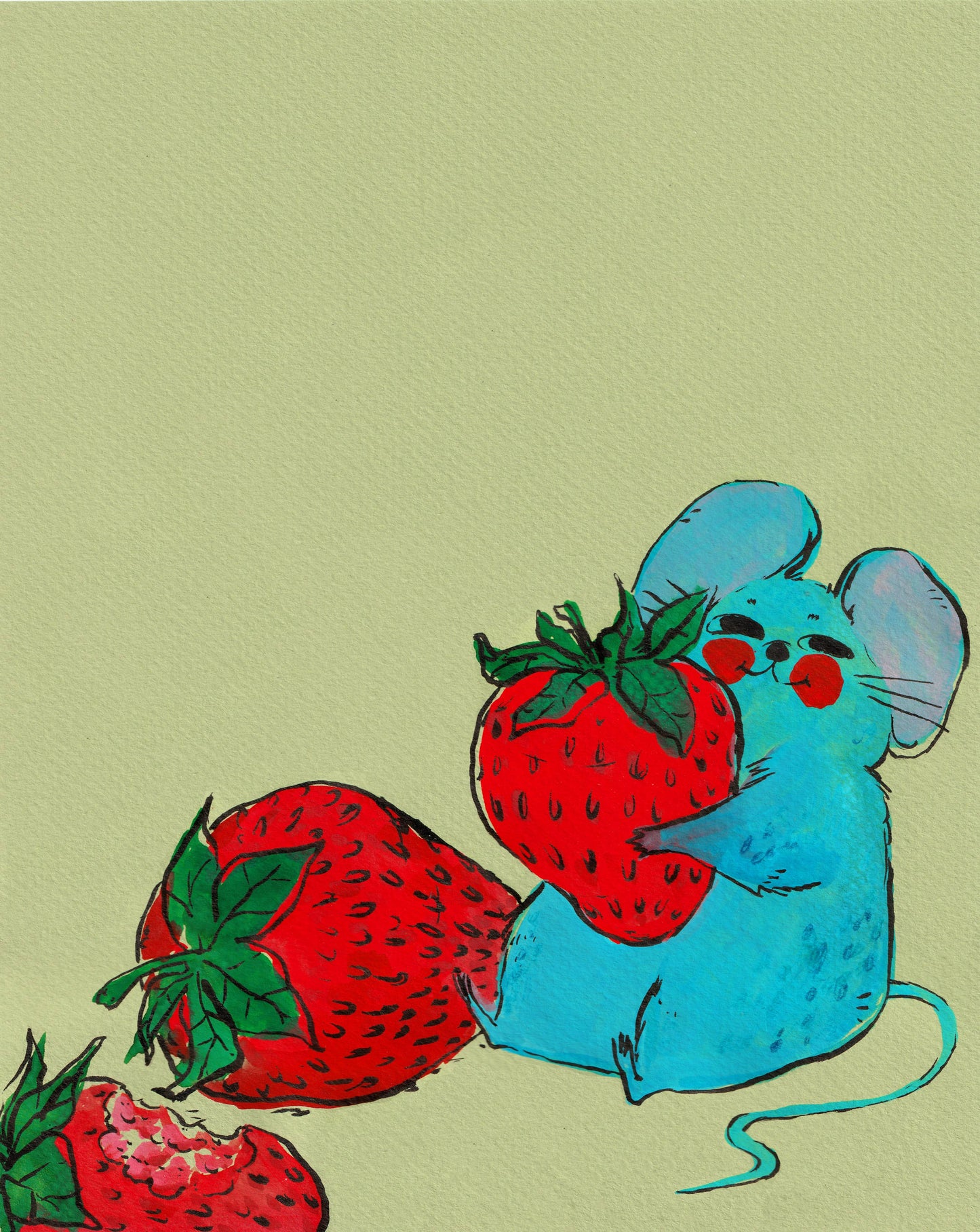 Blue Mouse & Strawberries Print