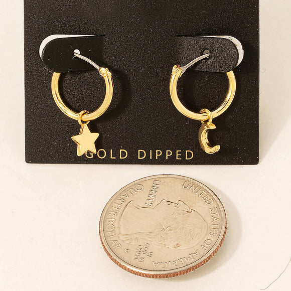 Moon And Star Huggie Hoop Earrings