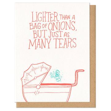 Lighter Than a Bag of Onions Baby Card