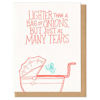 Lighter Than a Bag of Onions Baby Card
