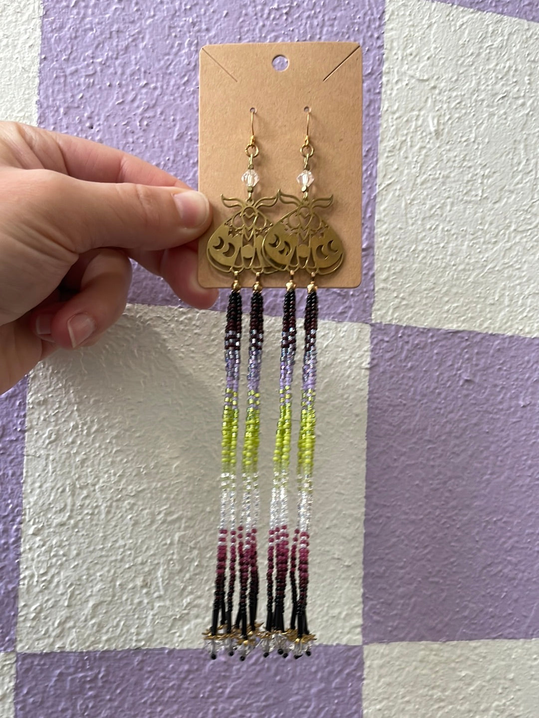 Multicolor Lunar Moth Beaded Earrings