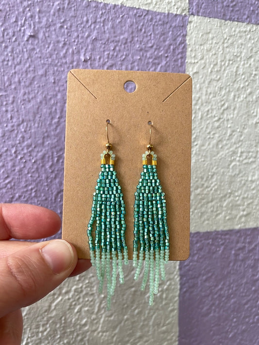 Teal Beaded Dangle Earrings