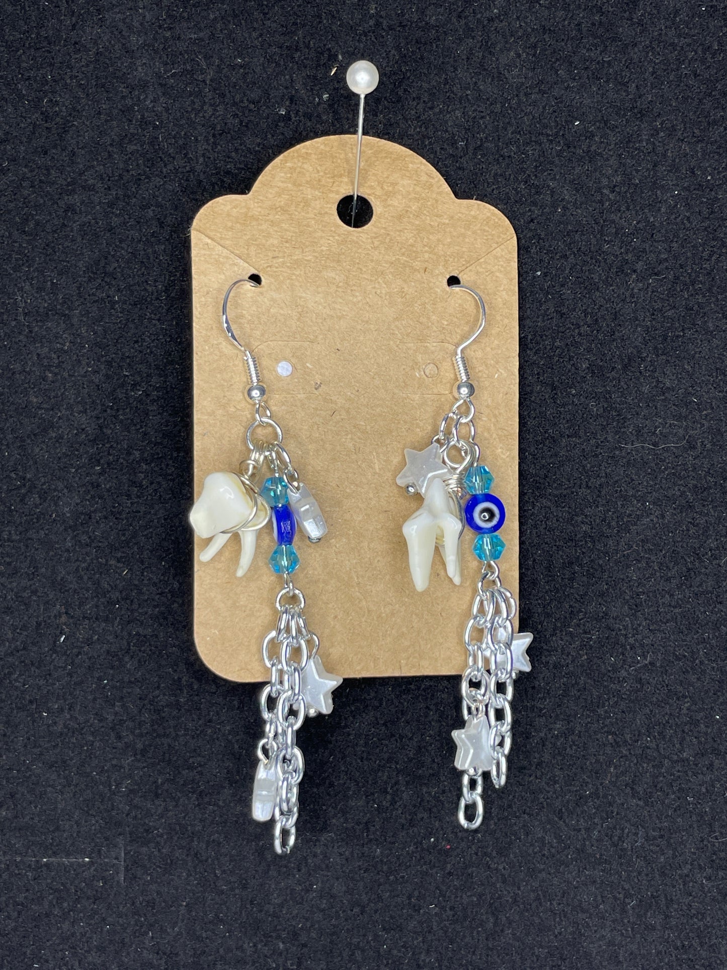 Coyote Teeth and Evil Eye Dangle Earrings