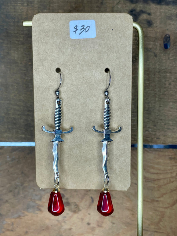 Daggers with Red Droplet Earrings