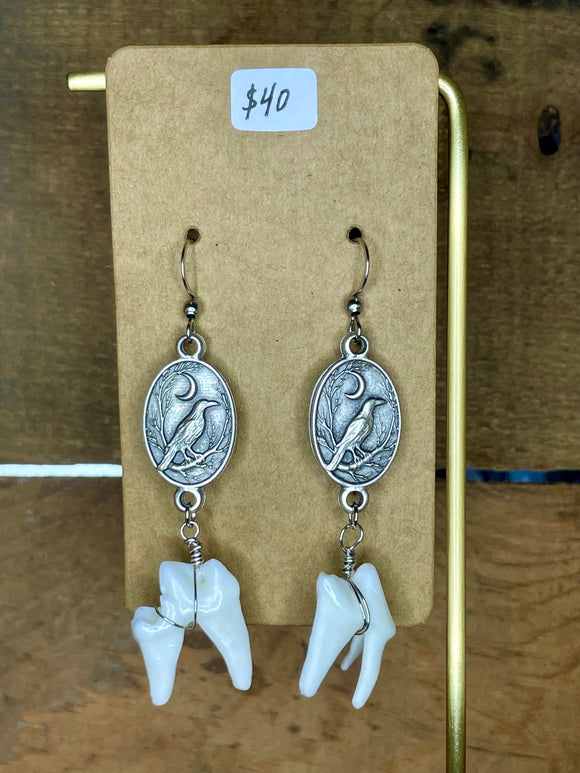 Coyote Teeth and Crow Earrings