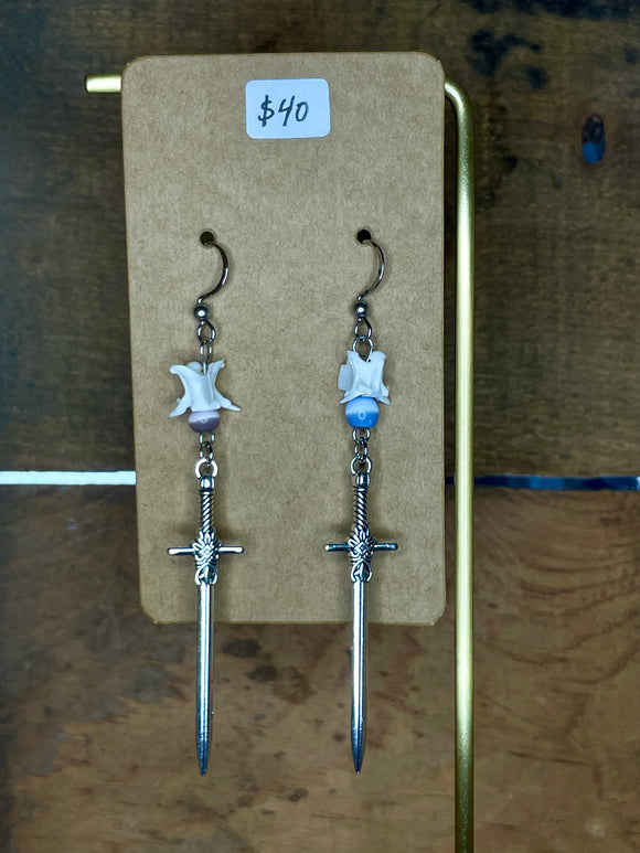 Snake Vertebrae with Swords Earrings