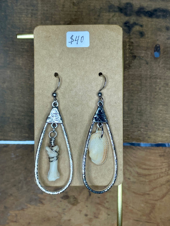 Coyote Bone and Shell Earrings