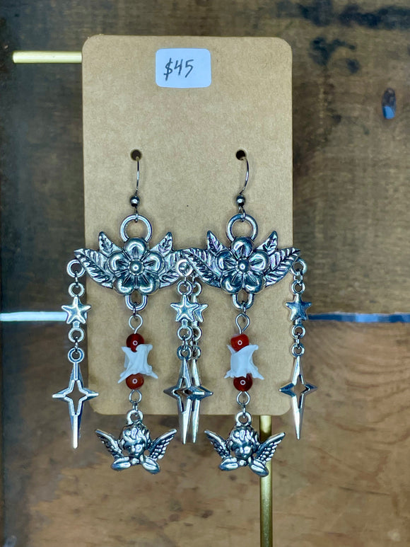 Snake Vertebrae Floral Dangle Earrings