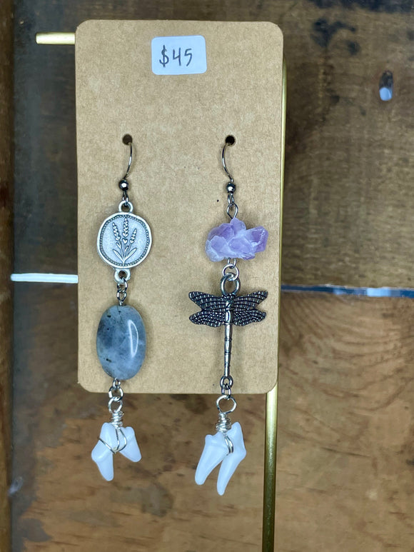Coyote Teeth and Amethyst Earrings