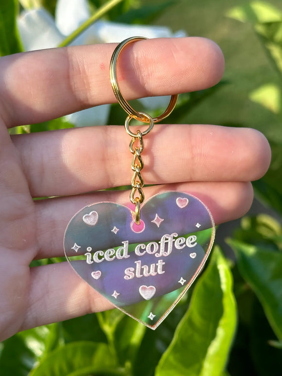 Iced Coffee Slut Iridescent Keychain