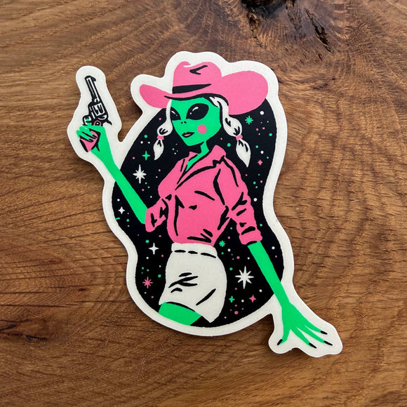 Alien Dolly Western Cowgirl Sticker
