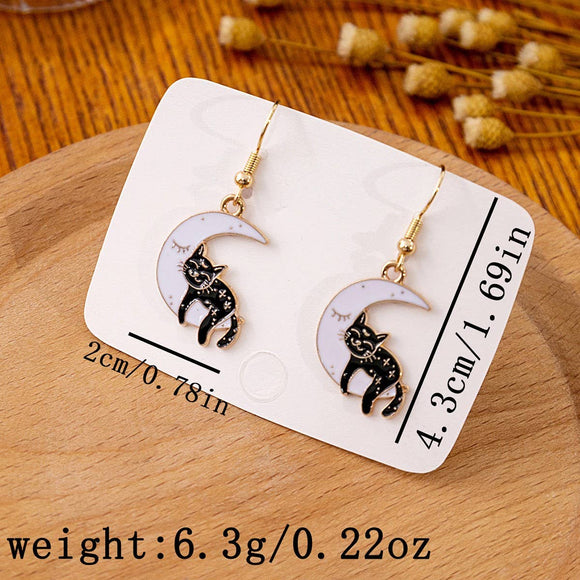 Sleepy Cat Moon Earrings