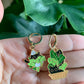 Cat and Plant Huggie Earrings