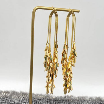 18K Gold Plated Metal Leaves Firnge Post Earrings