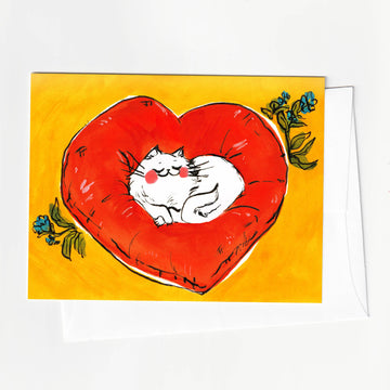 Heart Pillow Cat Card