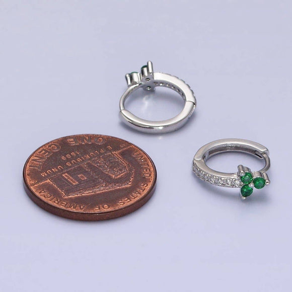 Green Flower Arrow Huggie Earrings