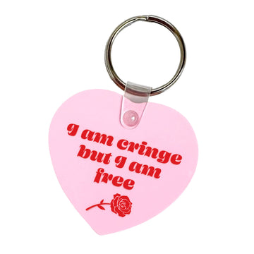 I Am Cringe But I Am Free Heart Shaped Vinyl Keychain - 0