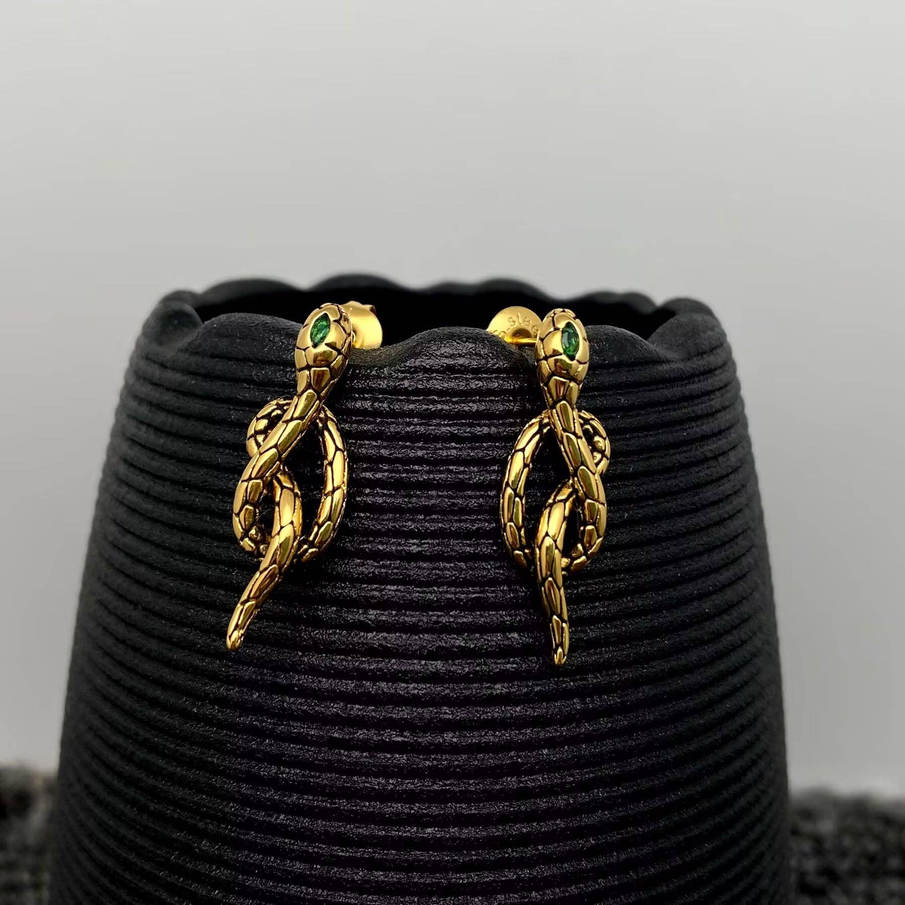 Green Jewel Snake Post Earrings - 0