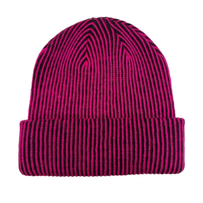 Vertical Contrast Stripe Cuff Beanie