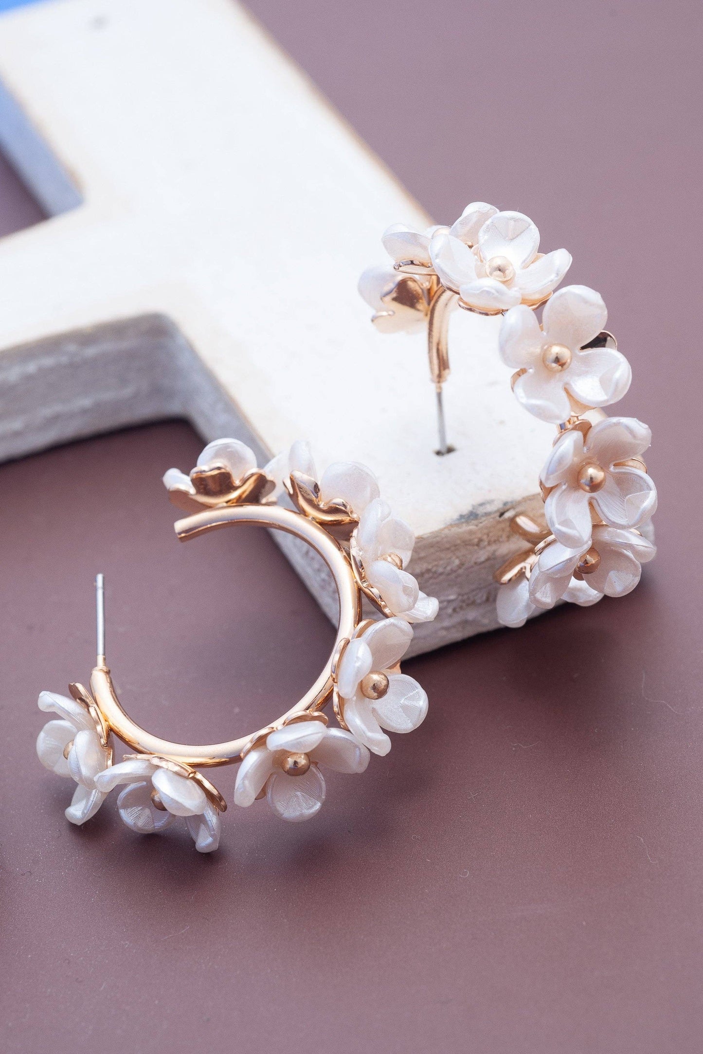 Pearly Flower Hoop Earrings