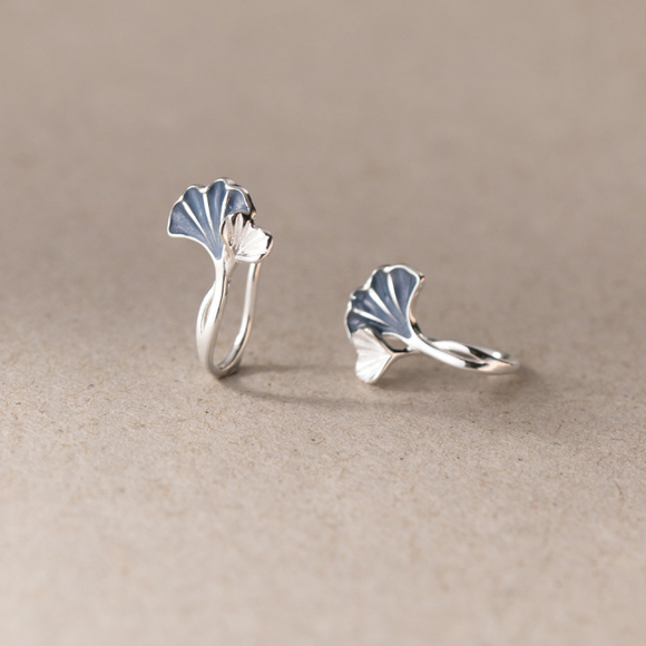 Dainty Blue Ginkgo Leaf Hook Earrings