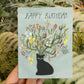 Floral Black Cat Birthday Card