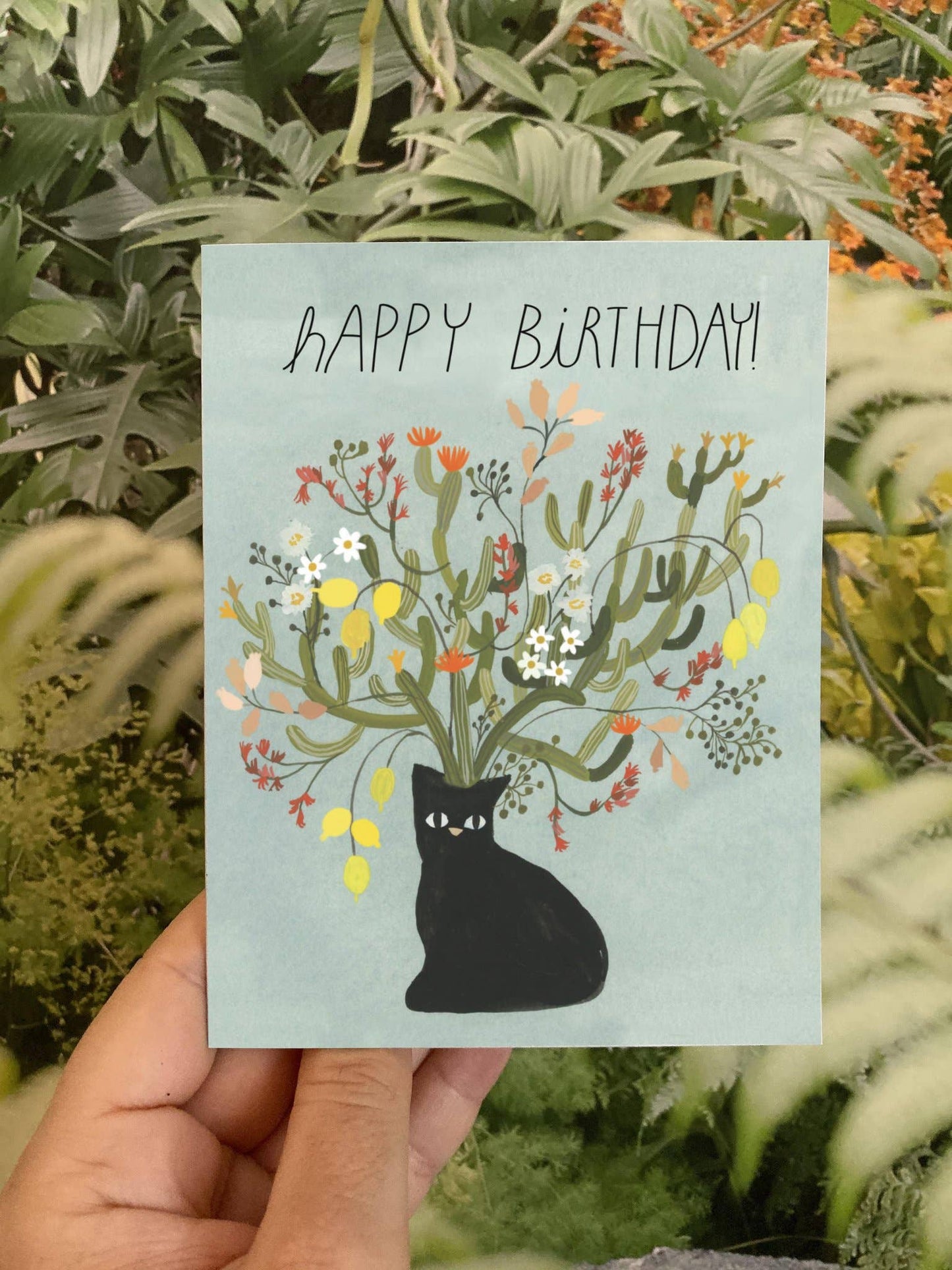 Floral Black Cat Birthday Card