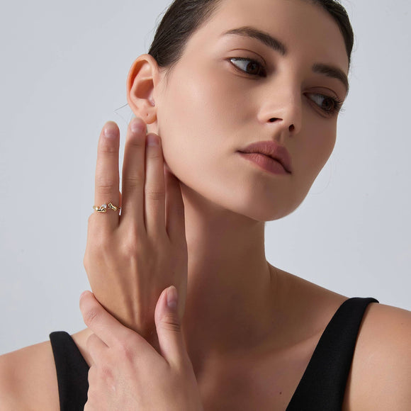 Dainty Cat Heart Stacking Bypass Ring