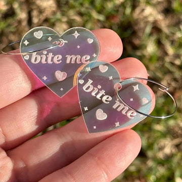 Bite Me Iridescent Heart Hoop Earrings