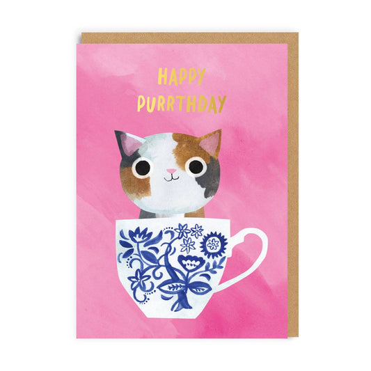 Pink Teacup Cat Card