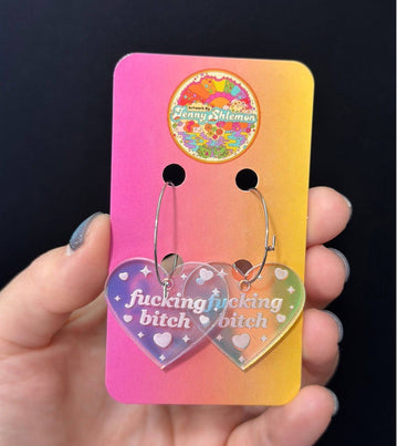 Fucking Bitch Heart Hoop Earrings