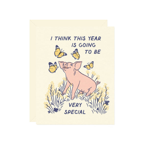 Very Special Year Pig Birthday Card