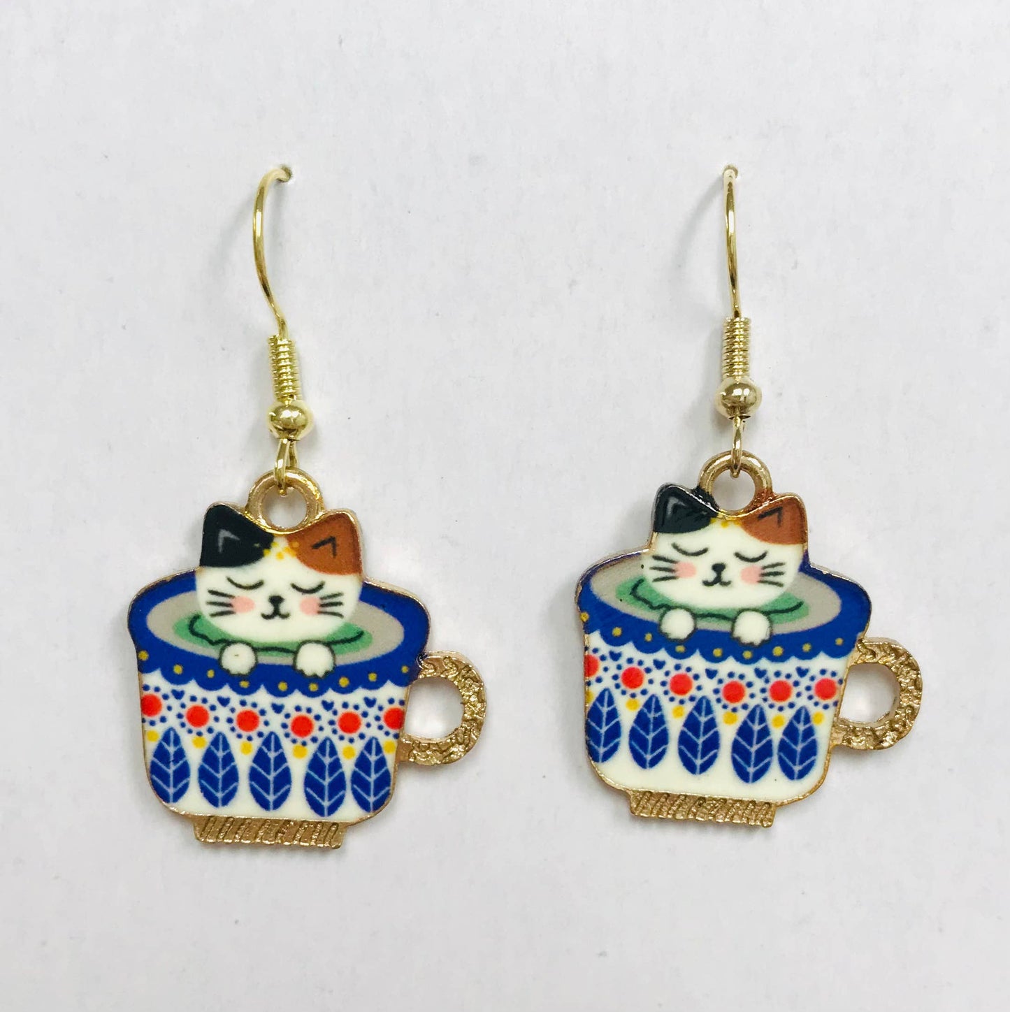 Cat in Coffee Cup Earrings