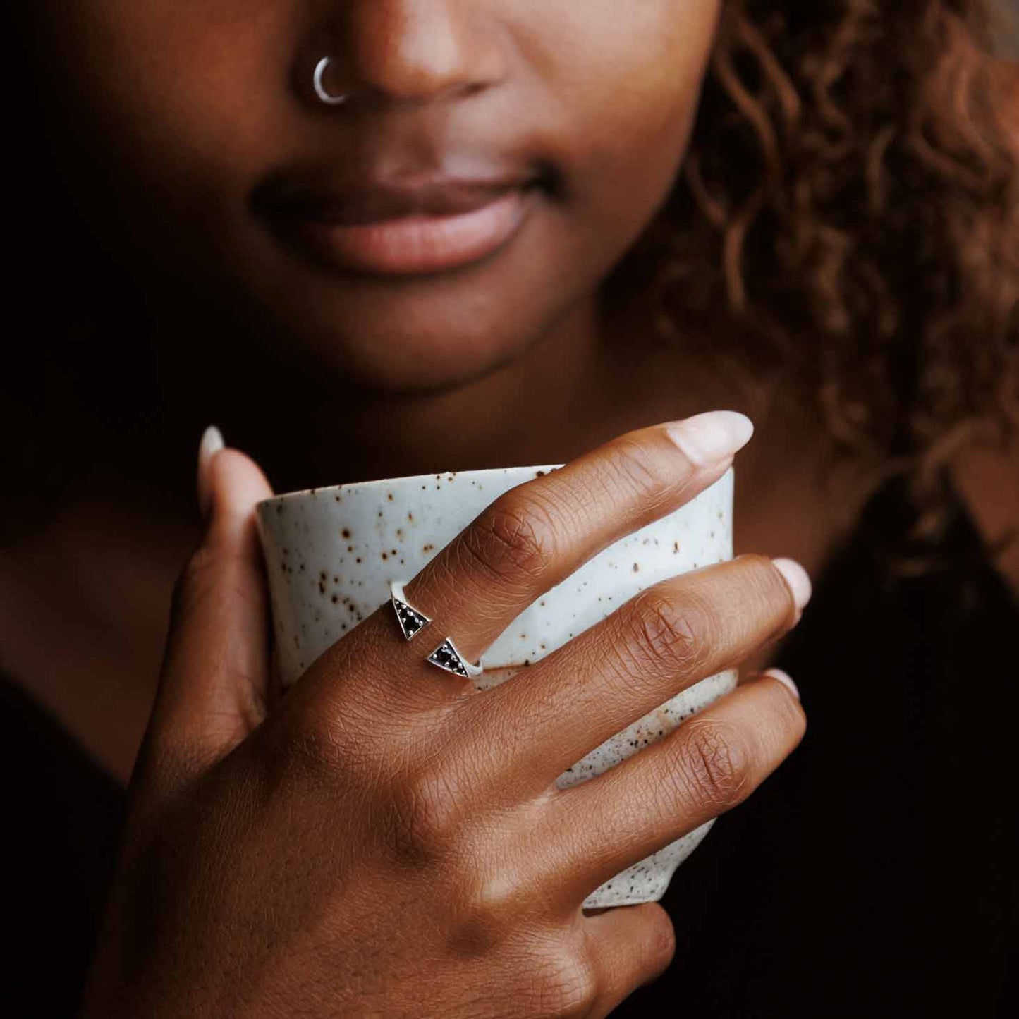 Black Crystals Adjustable Ring