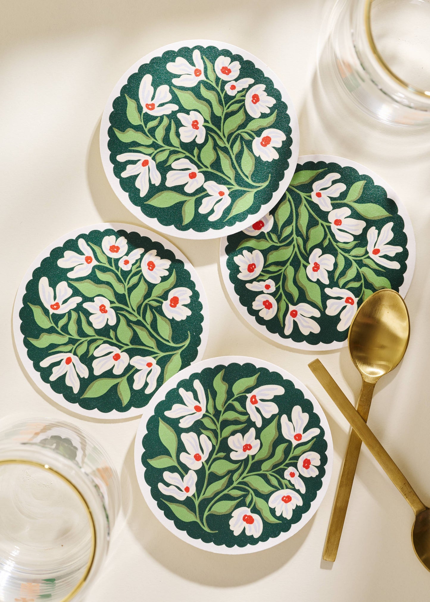 Green and Lavender Floral Coasters - Set of Four