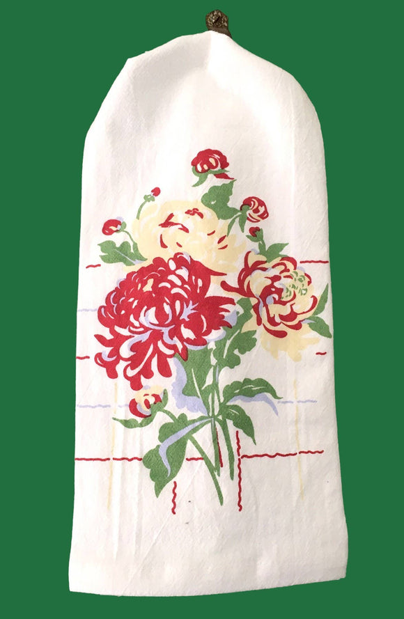 Peonies Retro Flour Sack Kitchen Tea Towel