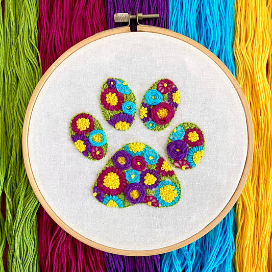 Flower Paw-er Cat and Dog Paw Embroidery Kit