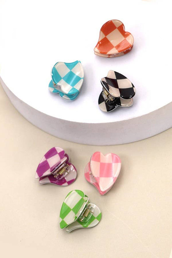 Mini Checker Hearts Hair Claw / Set of 6