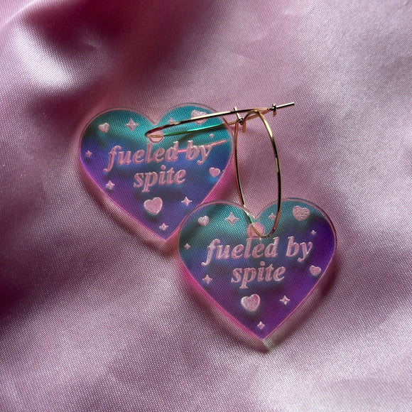Fueled By Spite Iridescent Heart Hoop Earrings