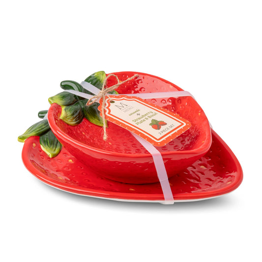 Strawberry Ceramic Bowl & Plate Set