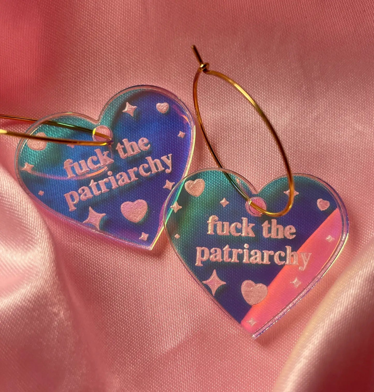 Fuck The Patriarchy Heart Hoop Earrings