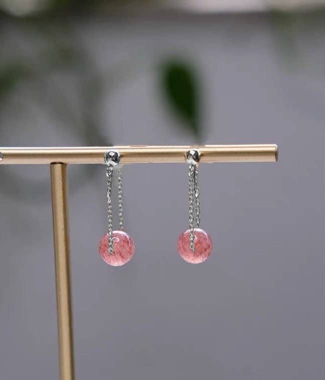 Strawberry Quartz Chain Earrings