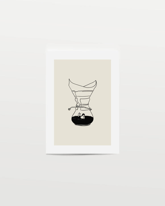 "Pour Over Coffee & Mermaid" Minimal Art Print