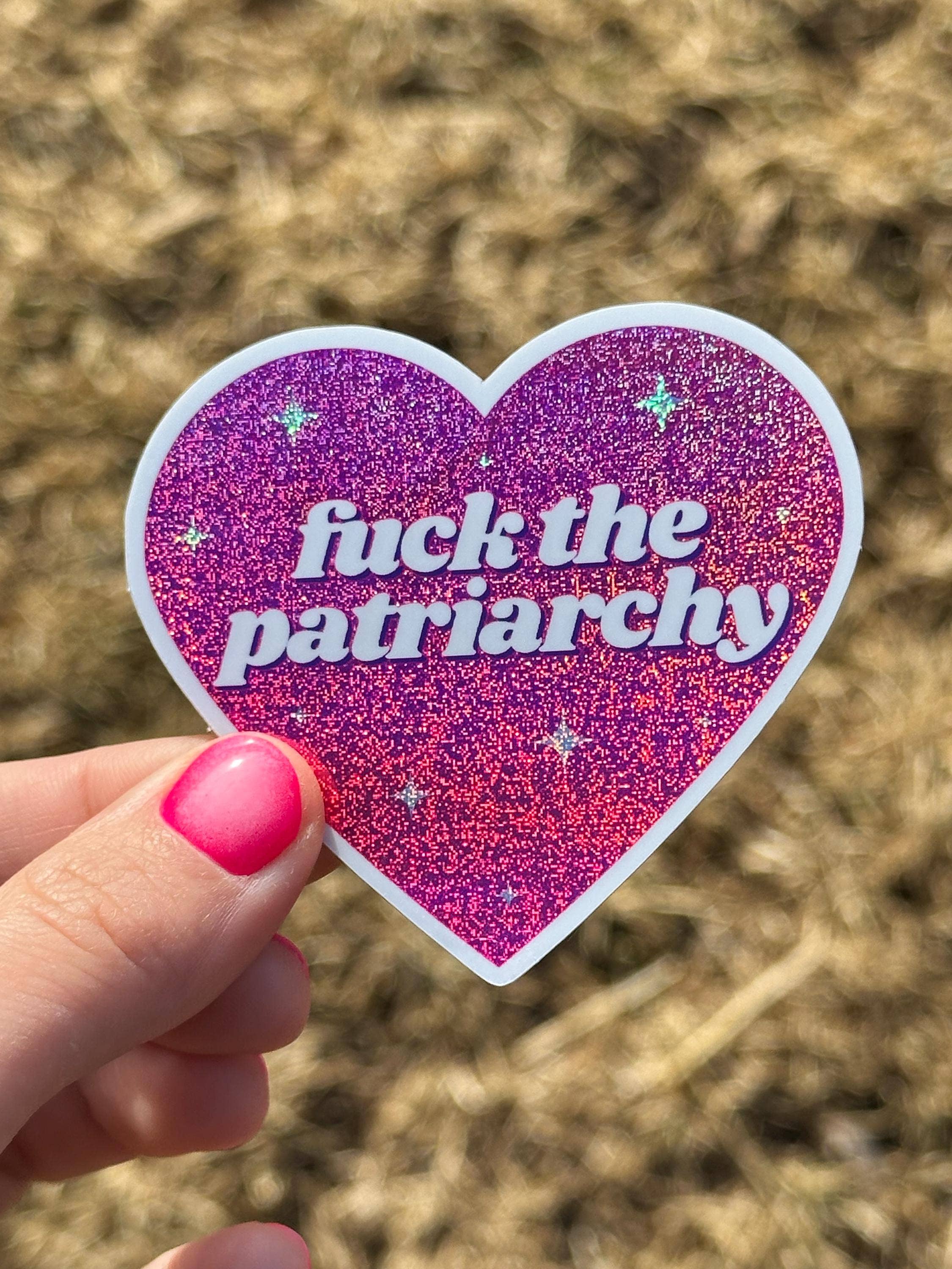 Fuck The Patriarchy Glittery Heart Sticker - 0