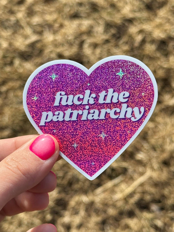 Fuck The Patriarchy Glittery Heart Sticker