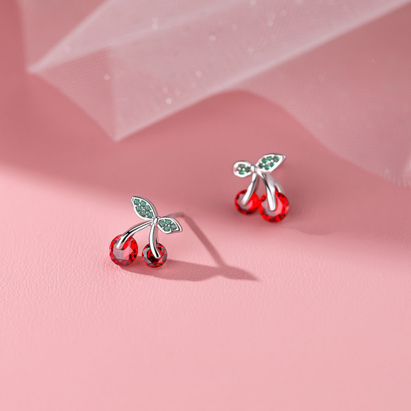 Dainty Red Cherry Stud Earrings
