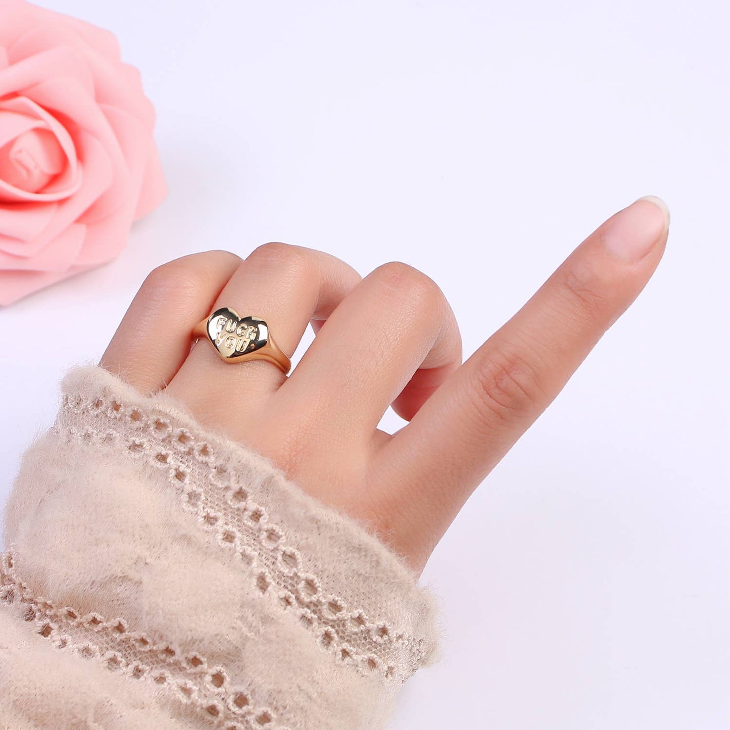 Dainty Heart FU Signet Ring