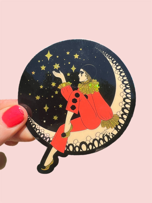 Pierrot Clown on the Moon Sticker